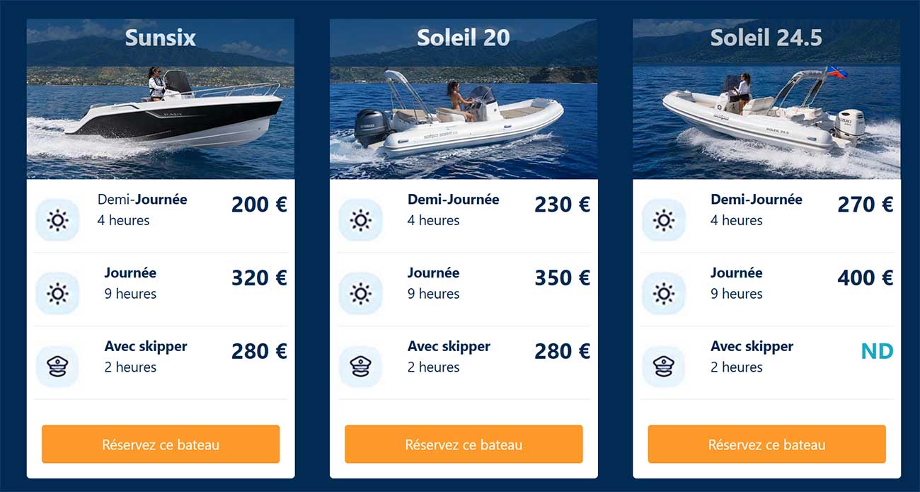 tarifs location bateau La Réunion